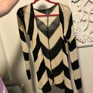 Open woven cardigan, beige and black stripes